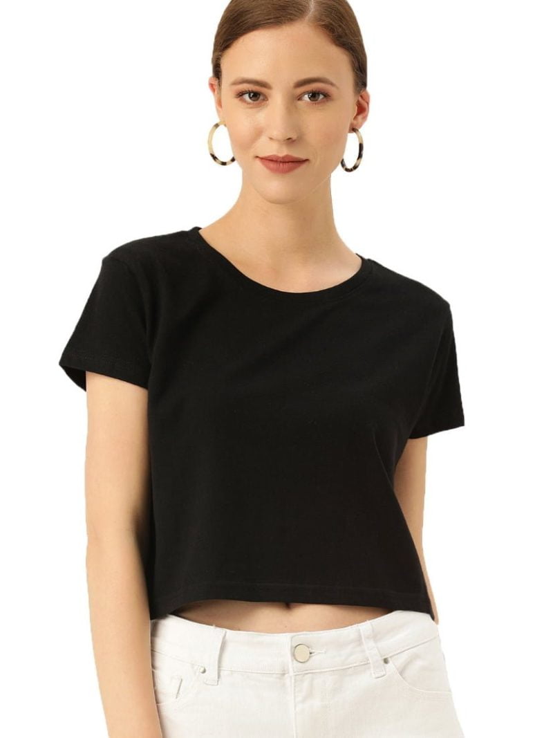 Plain Women's Black Half Sleeve Crop top