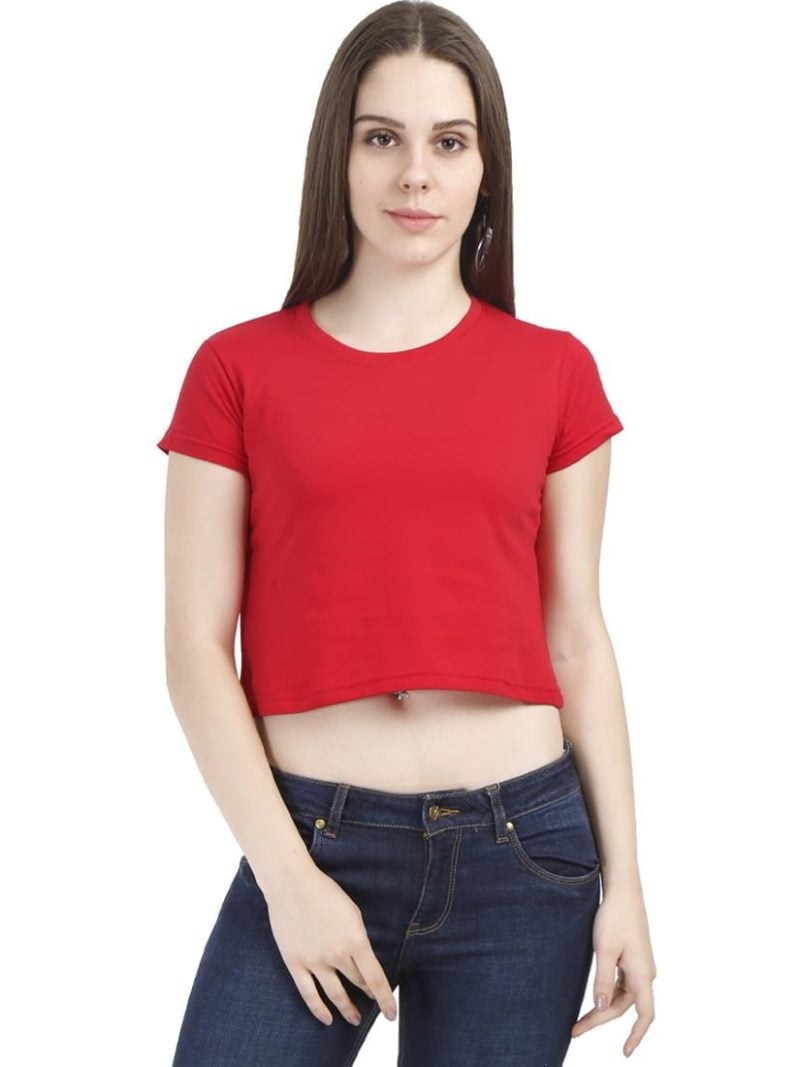 Plain Women's Red Half Sleeve Crop top