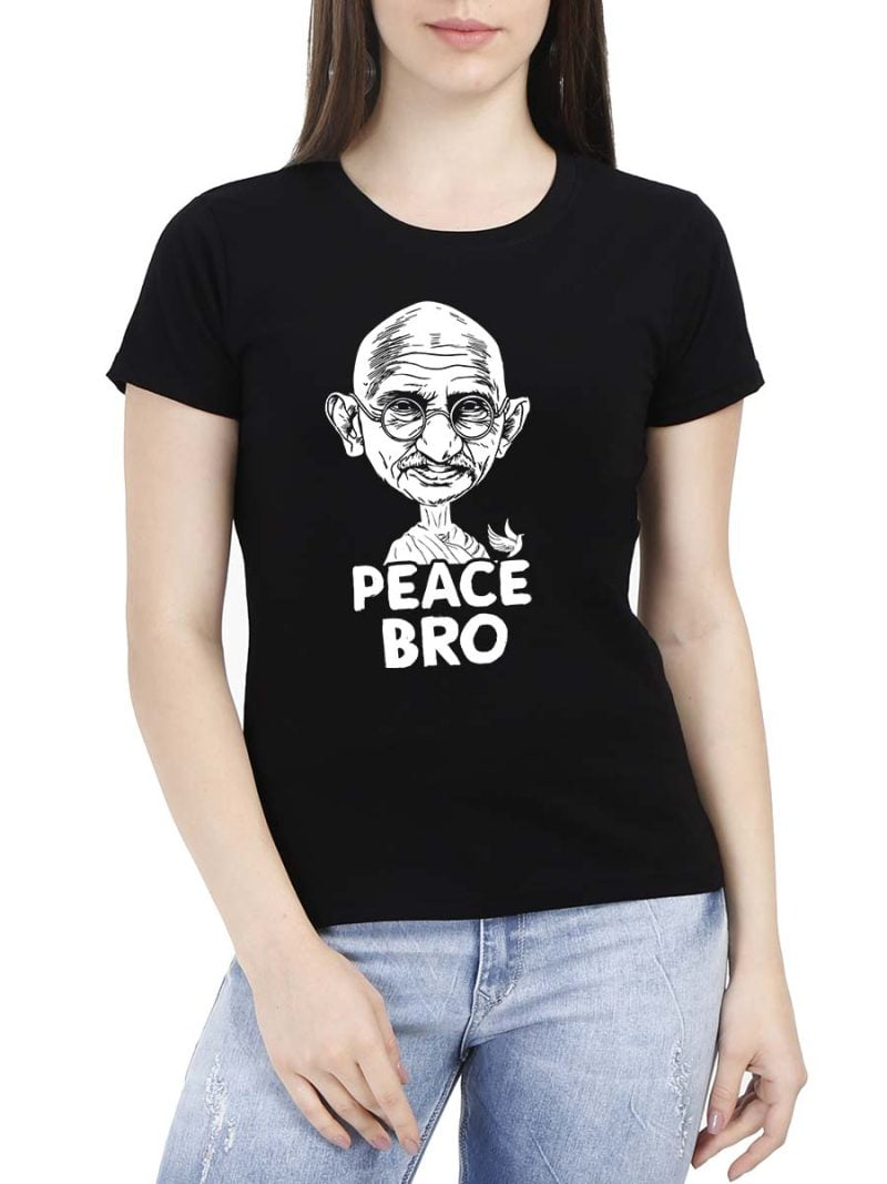 Peace Bro Special  Women Half Sleeve Black Fun T-Shirt