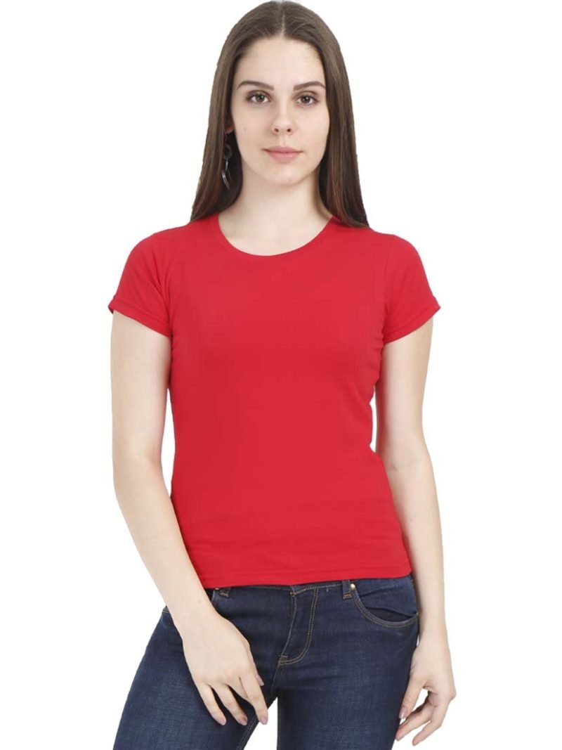 Women's Red Half Sleeve Round Neck Plain T-Shirt