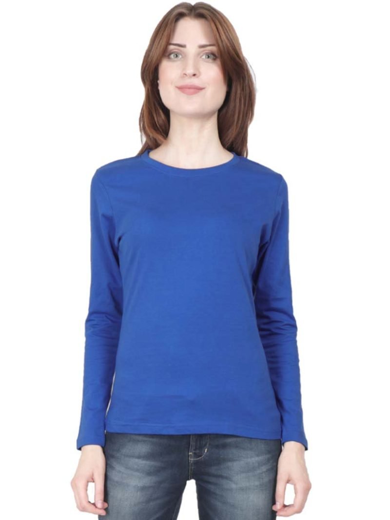 Women's Royal Blue Full Sleeve Round Neck Plain T-Shirt