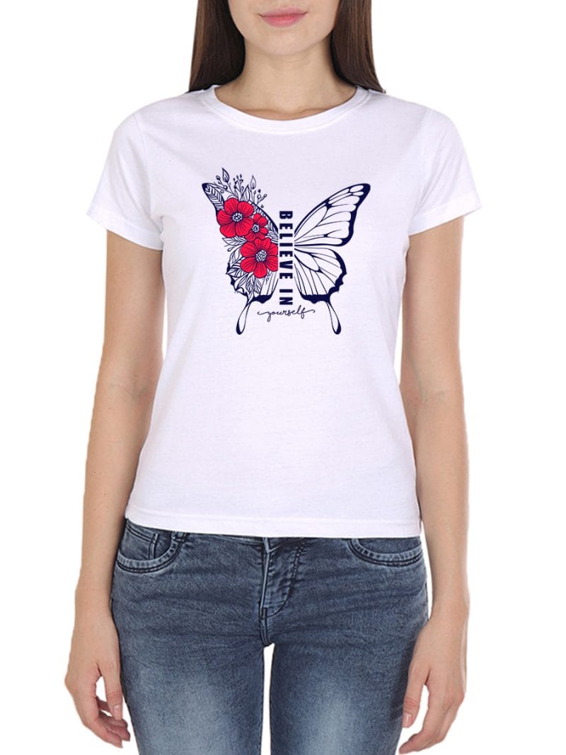Believe In Yourself Quotes Printed T-Shirt For Women - Half Sleeve