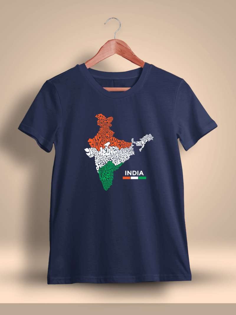 Indian Languages in Map Printed T-Shirt For Men - Half sleeve